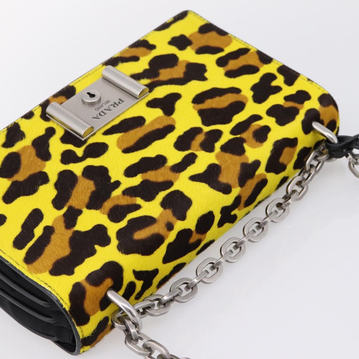 PRADA Chain Shoulder Bag Harako leather 2way Yellow Silver Auth BA16344V