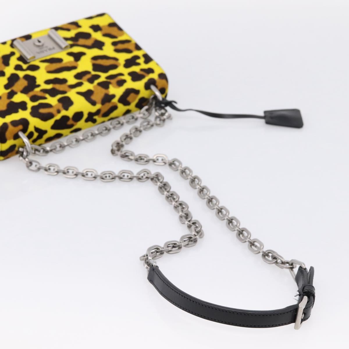 PRADA Chain Shoulder Bag Harako leather 2way Yellow Silver Auth BA16344V