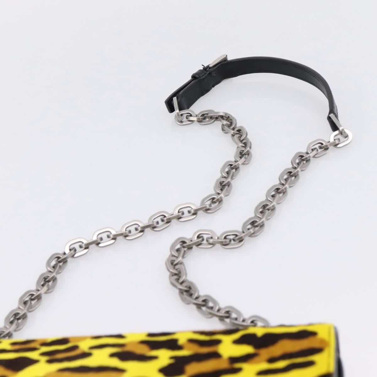 PRADA Chain Shoulder Bag Harako leather 2way Yellow Silver Auth BA16344V