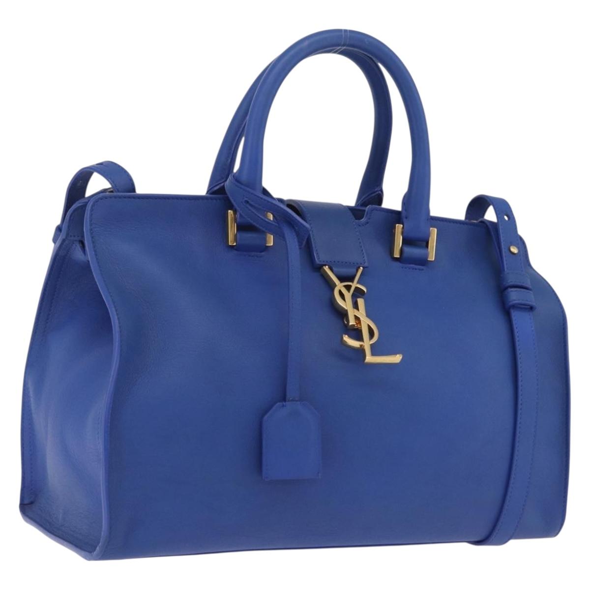 Saint Laurent Baby Cabas Hand Bag Leather 2way Blue Gold 394461 Auth BA16345V