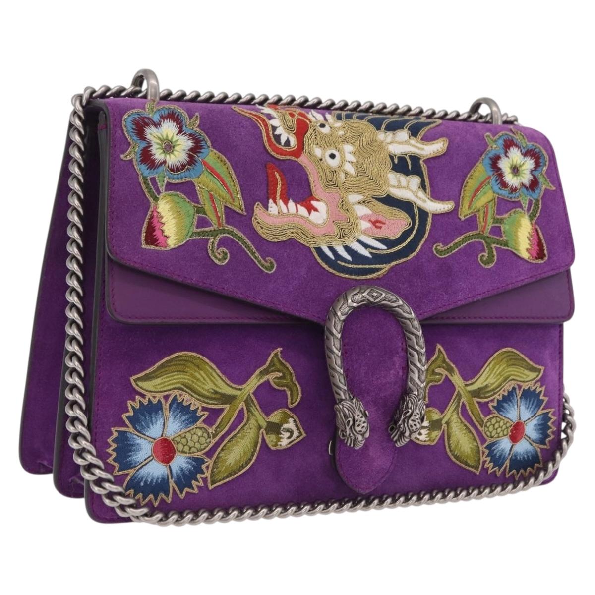 GUCCI Dionysus Chain Shoulder Bag Suede Purple Silver 403348 Auth BA16346SAM