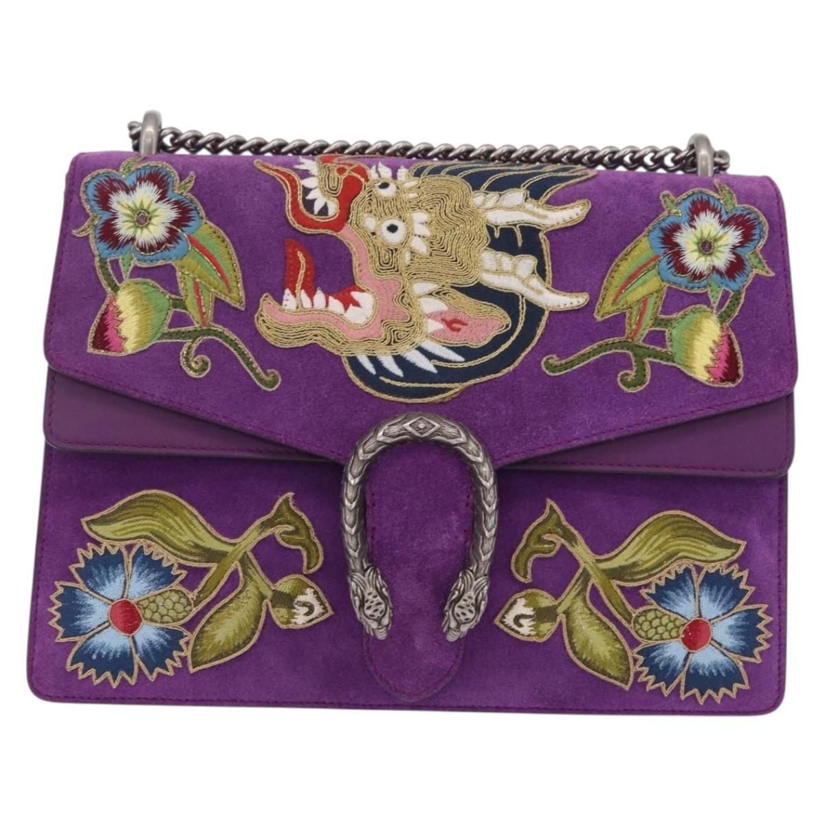 GUCCI Dionysus Chain Shoulder Bag Suede Purple Silver 403348 Auth BA16346SAM