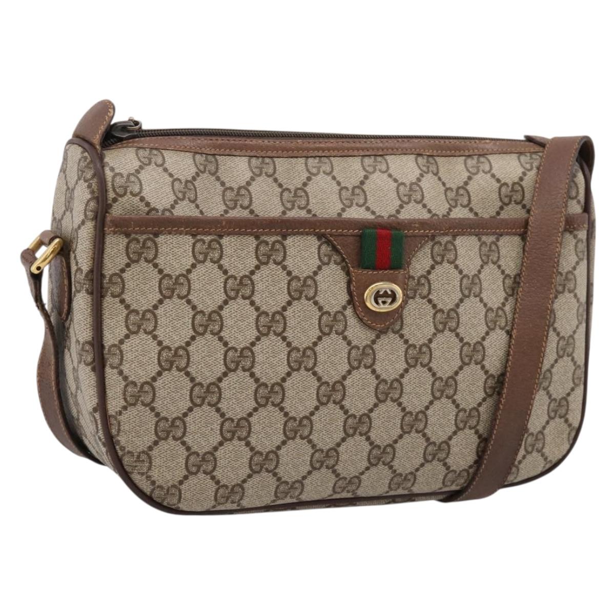 GUCCI GG Supreme Web Sherry Line Shoulder Bag PVC Beige Gold Auth BA16354