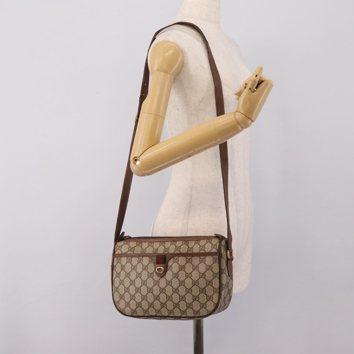 GUCCI GG Supreme Web Sherry Line Shoulder Bag PVC Beige Gold Auth BA16354