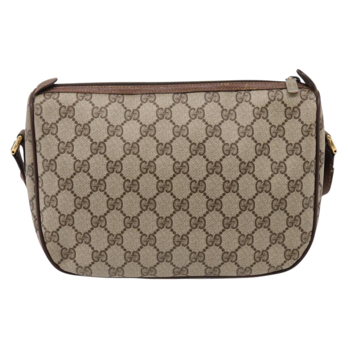 GUCCI GG Supreme Web Sherry Line Shoulder Bag PVC Beige Gold Auth BA16354