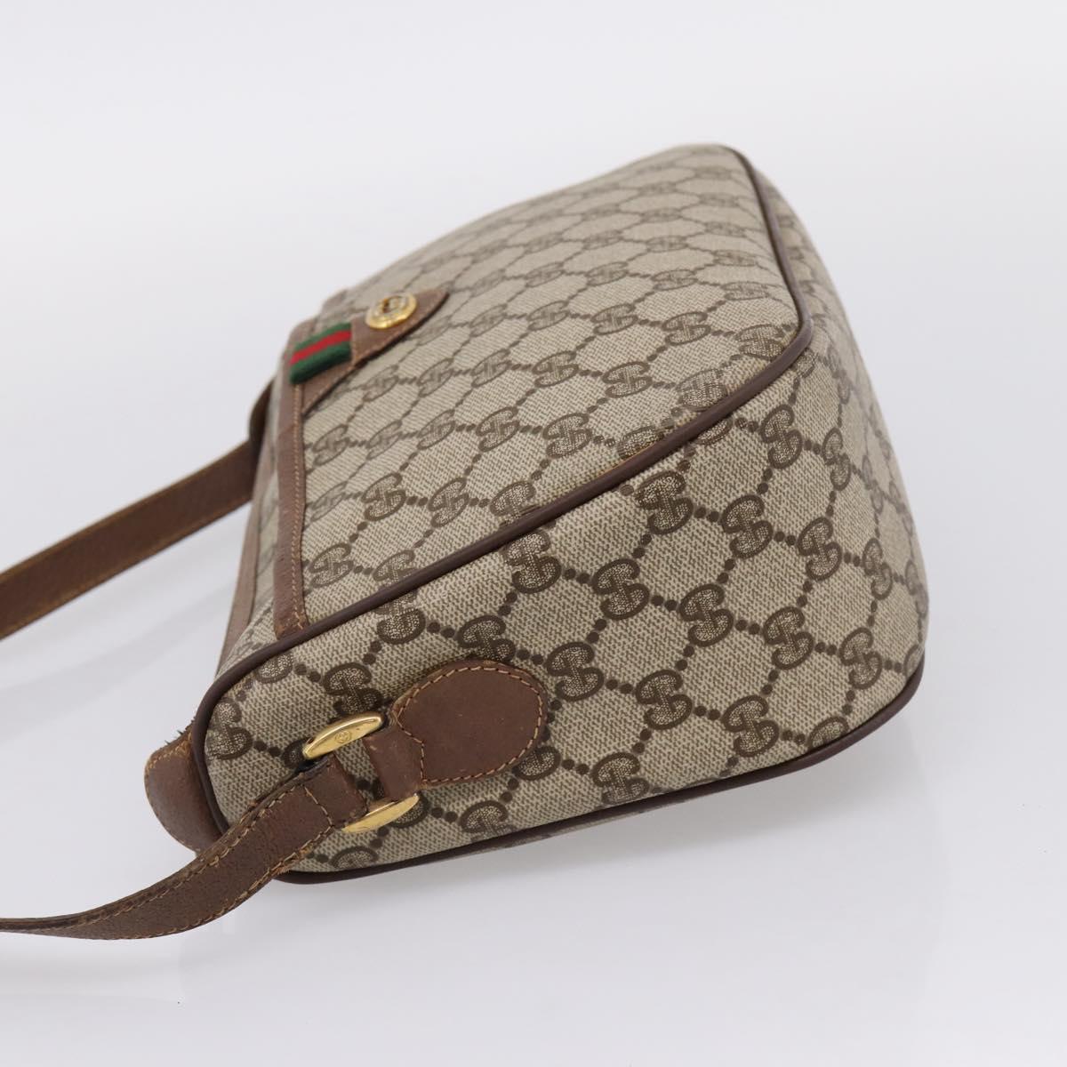 GUCCI GG Supreme Web Sherry Line Shoulder Bag PVC Beige Gold Auth BA16354