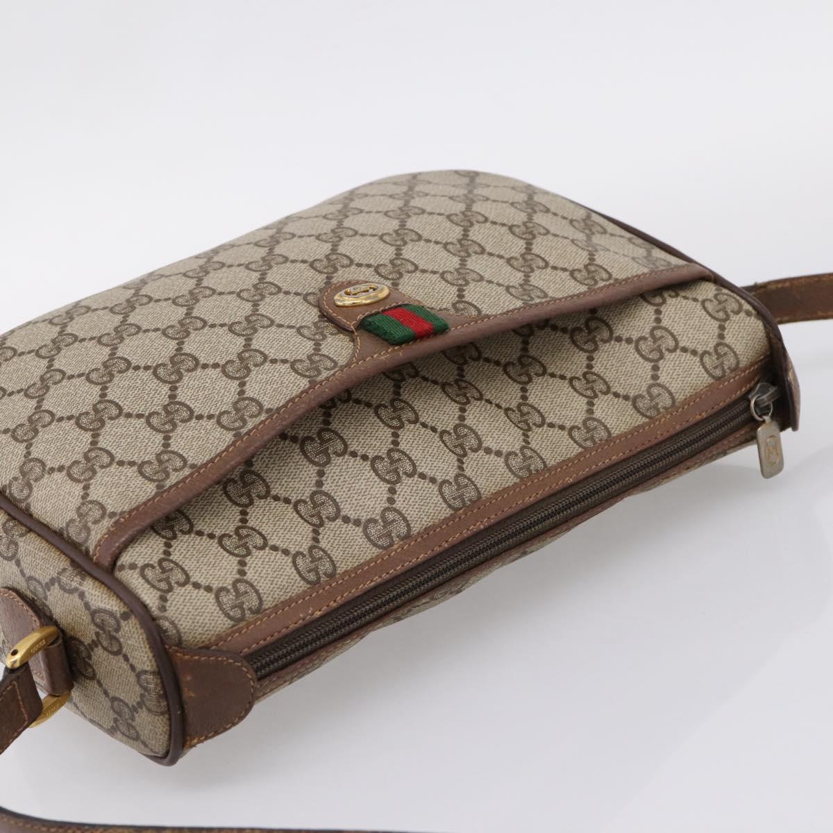 GUCCI GG Supreme Web Sherry Line Shoulder Bag PVC Beige Gold Auth BA16354