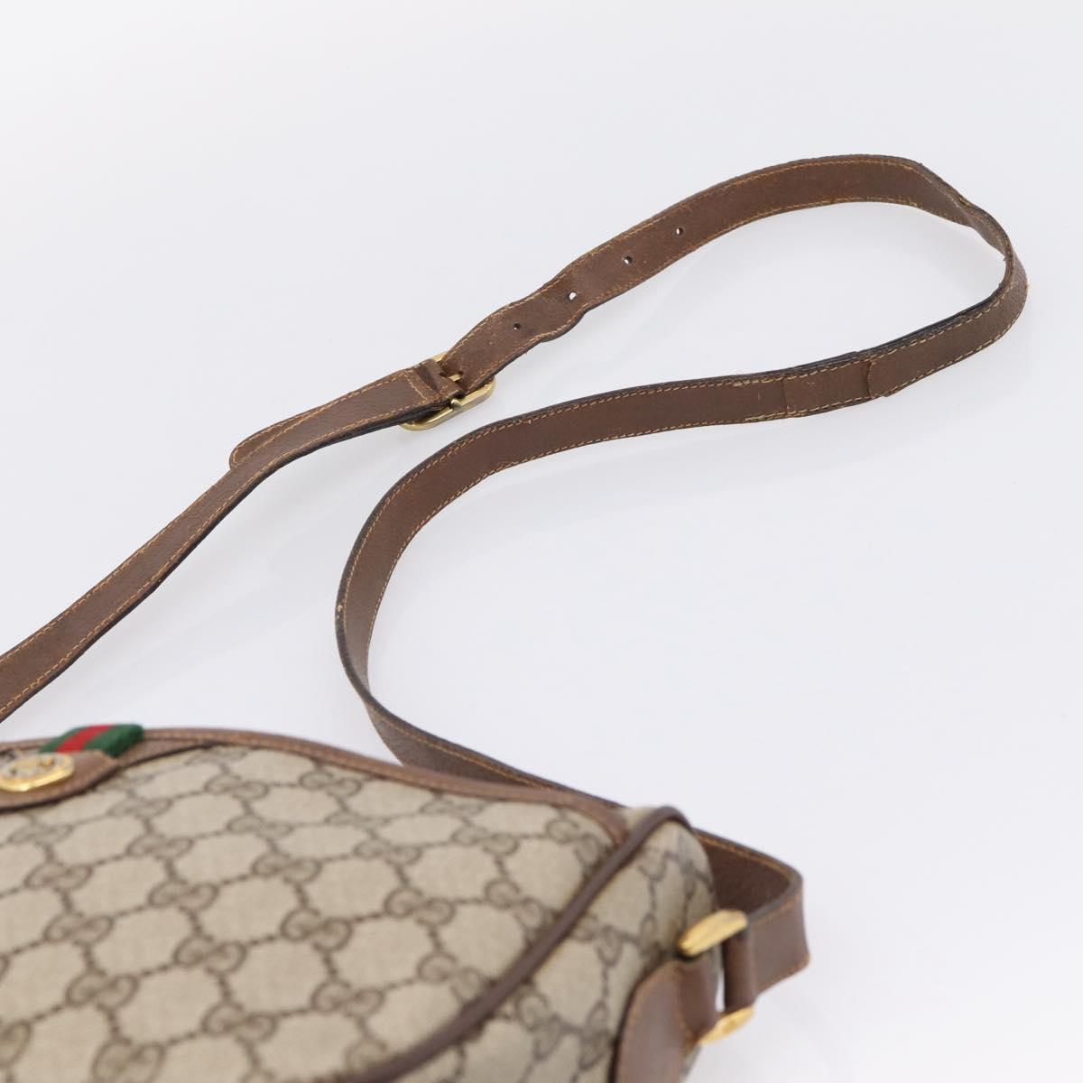 GUCCI GG Supreme Web Sherry Line Shoulder Bag PVC Beige Gold Auth BA16354