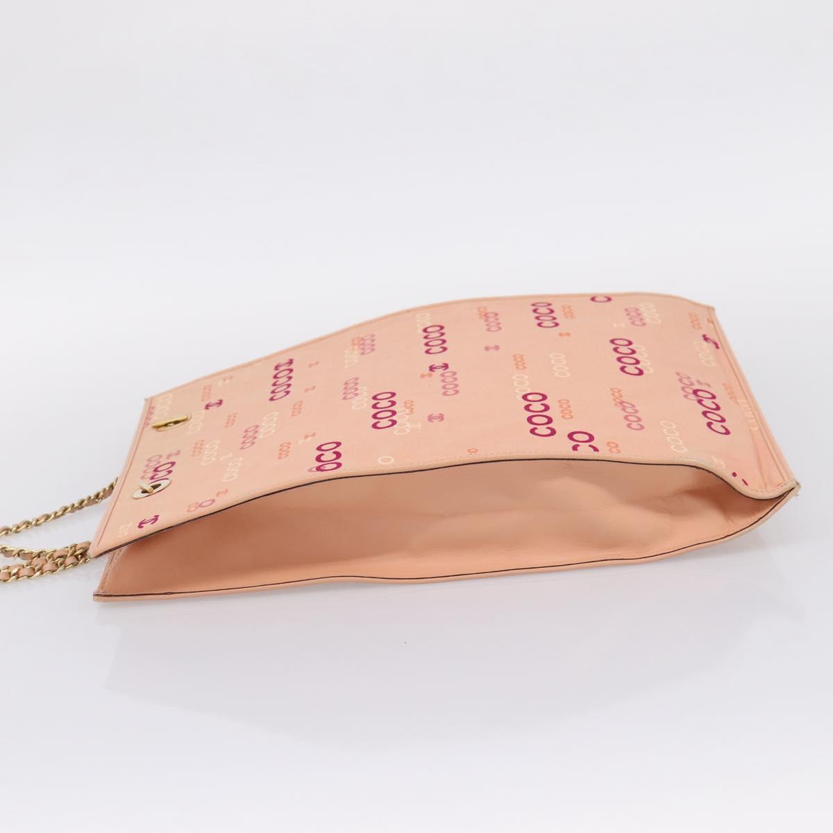 CHANEL Chain Tote Bag Canvas Pink Gold CC Auth BA16356