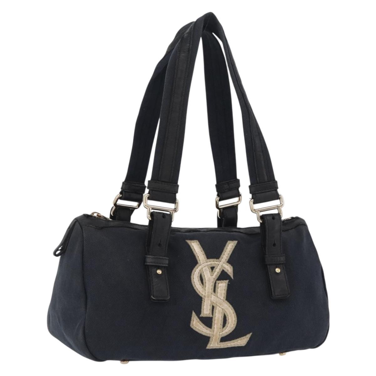 Saint Laurent Kahala Tote Bag Canvas Navy Gold Auth BA16357