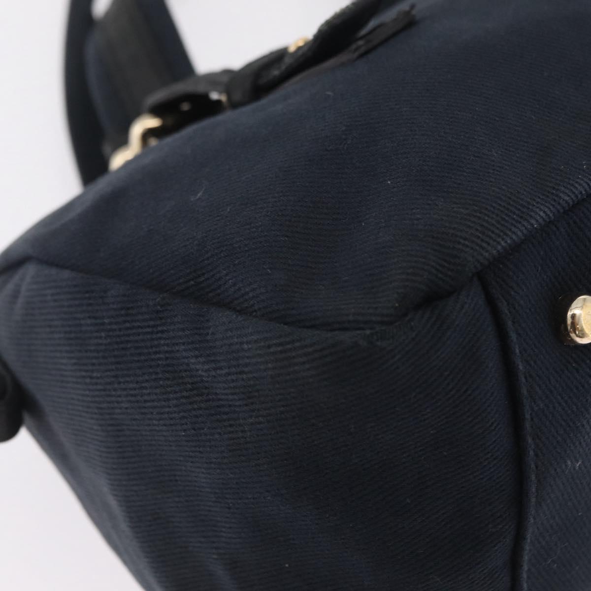 Saint Laurent Kahala Tote Bag Canvas Navy Gold Auth BA16357
