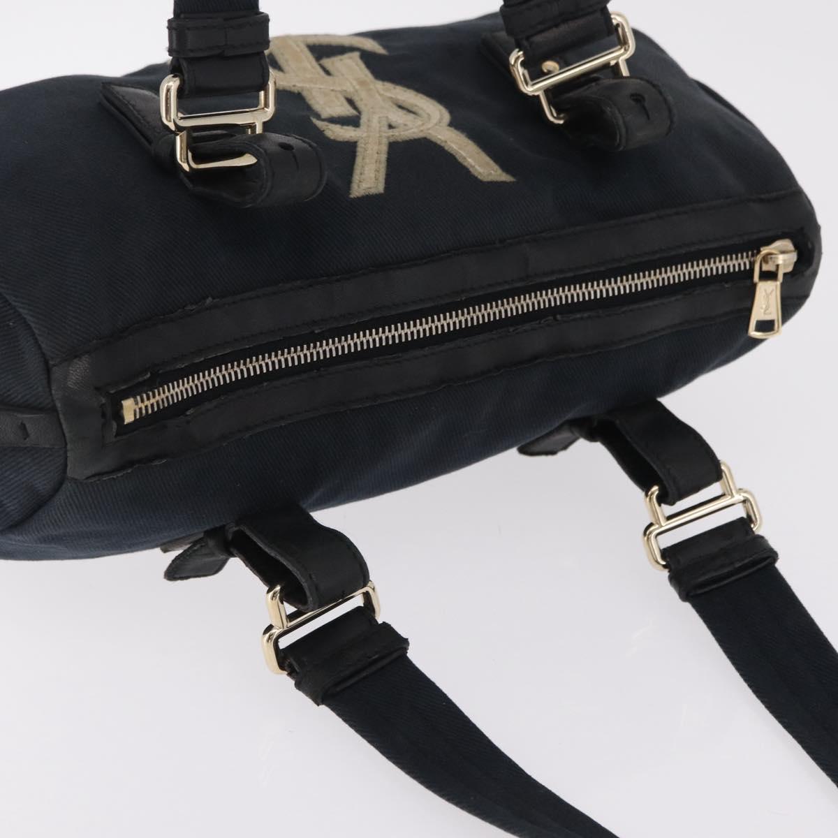 Saint Laurent Kahala Tote Bag Canvas Navy Gold Auth BA16357