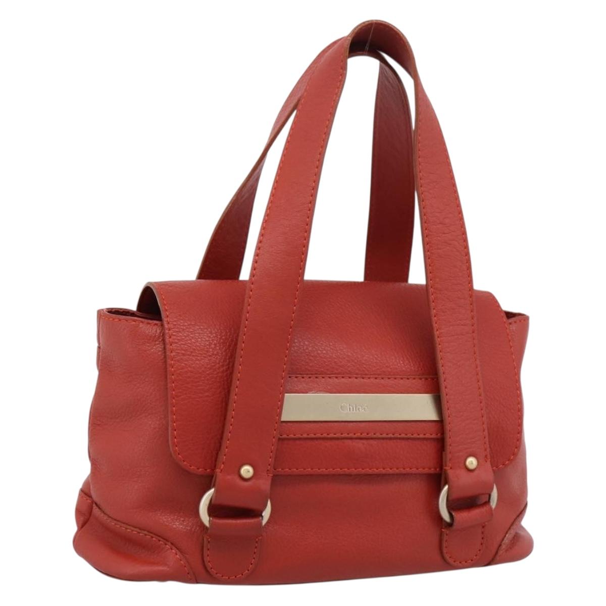 Chloe Tote Bag Leather Red Gold Auth BA16360