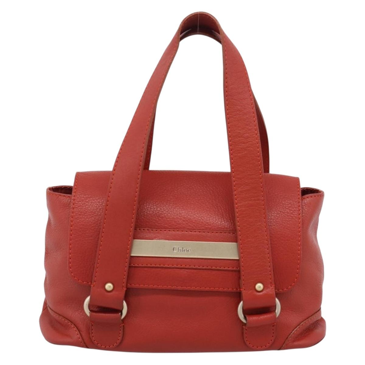 Chloe Tote Bag Leather Red Gold Auth BA16360