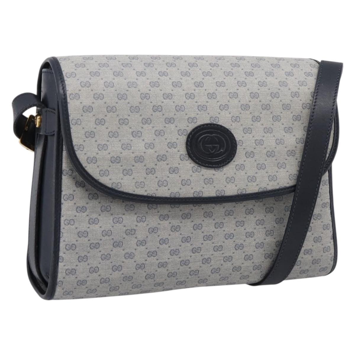 GUCCI Micro GG Supreme Shoulder Bag PVC Navy Gold 001 14 0712 Auth BA16361