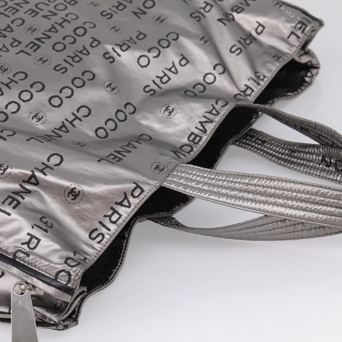 CHANEL Unlimited Tote Bag Coated Canvas Silver CC Auth BA16365