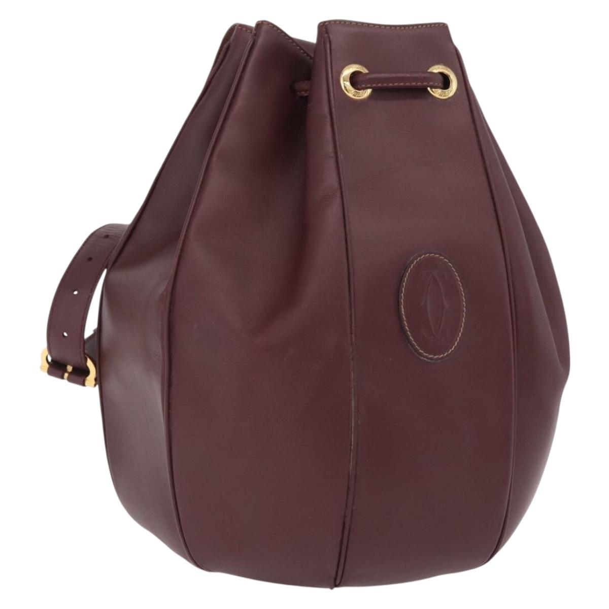 Cartier Must Line Shoulder Bag Leather Bordeaux Gold Auth BA16367