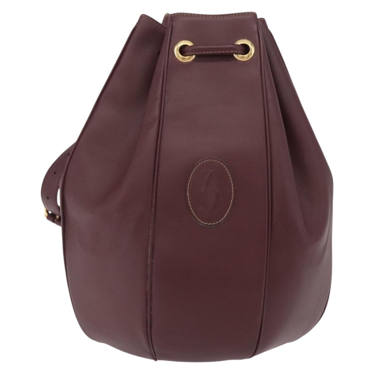 Cartier Must Line Shoulder Bag Leather Bordeaux Gold Auth BA16367