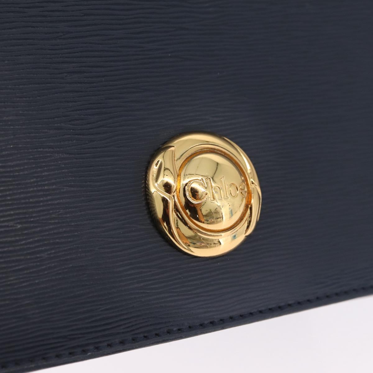 Chloe Chain Shoulder Bag Leather Navy Gold Auth BA16368