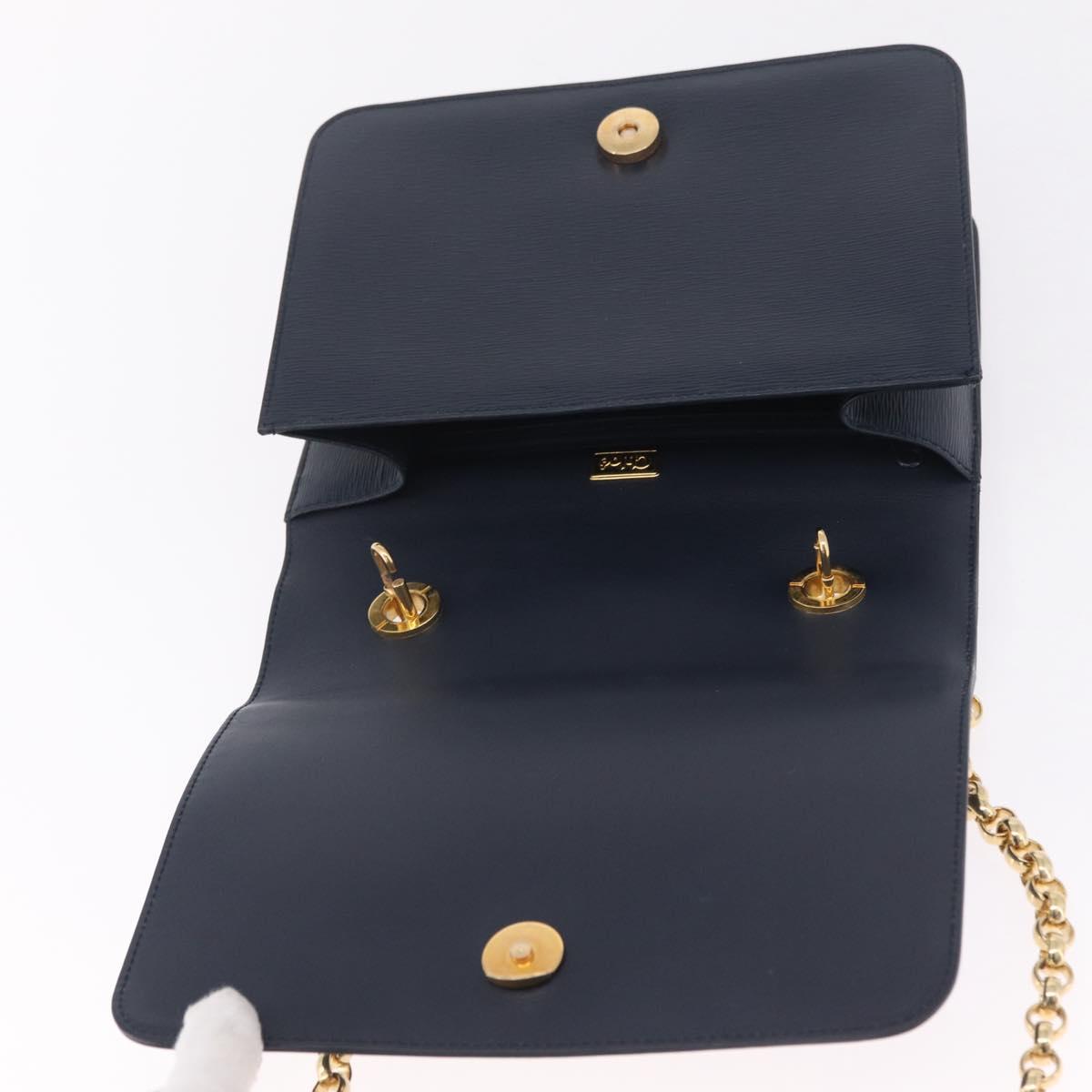 Chloe Chain Shoulder Bag Leather Navy Gold Auth BA16368