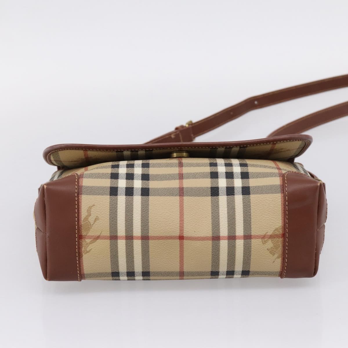 BURBERRY Nova Check Shoulder Bag PVC Beige Gold Auth BA16379