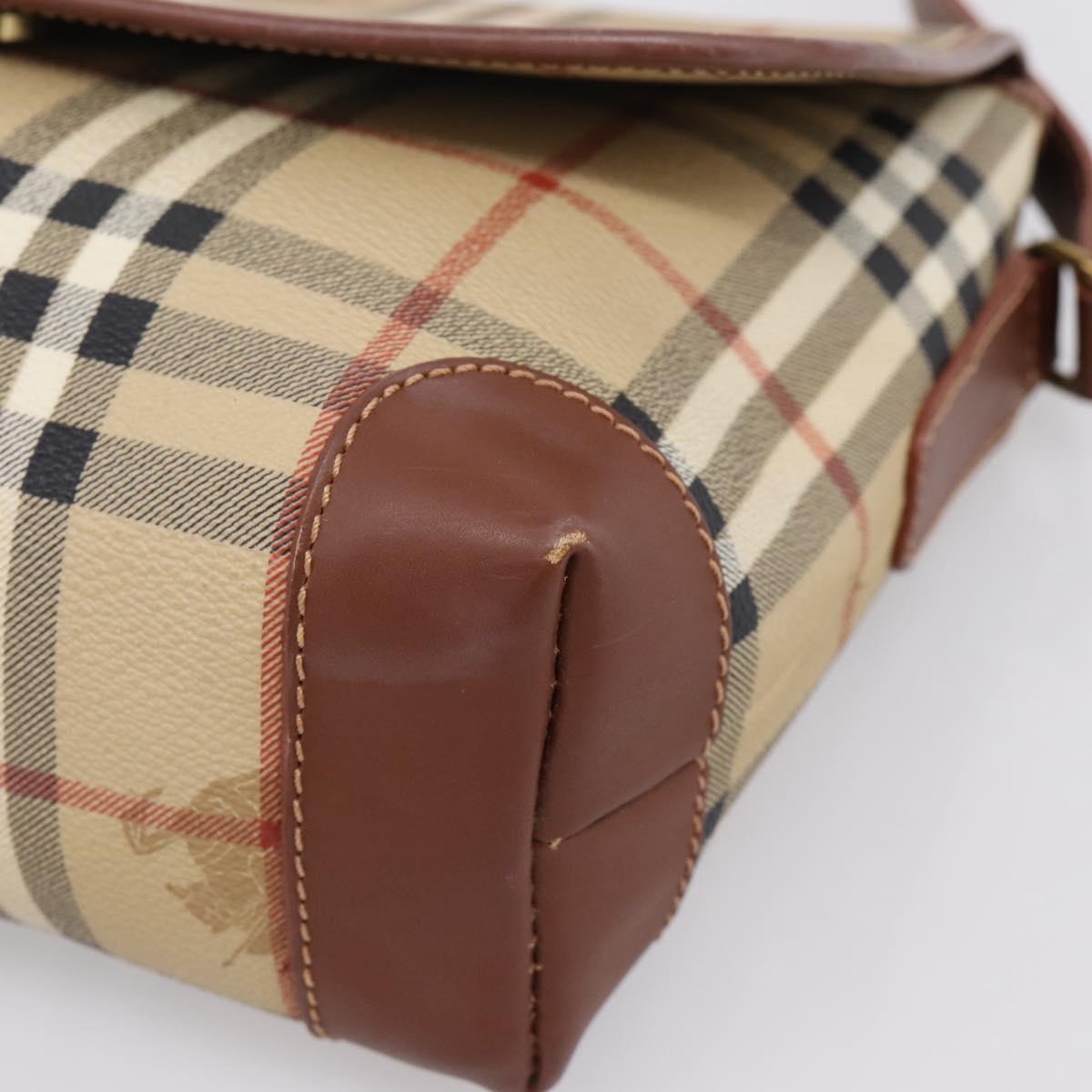 BURBERRY Nova Check Shoulder Bag PVC Beige Gold Auth BA16379