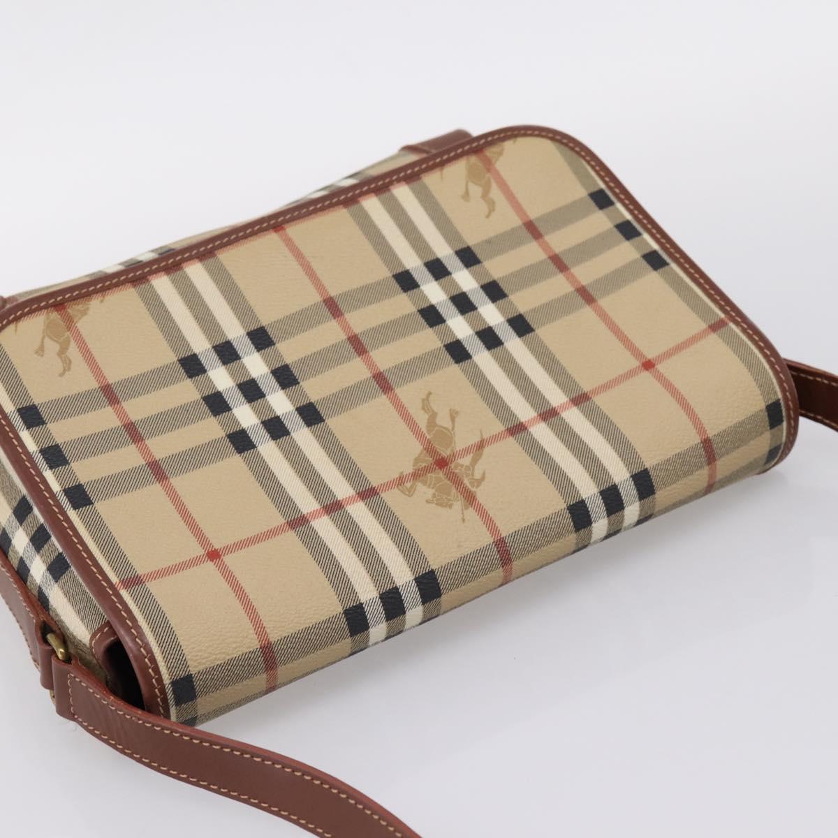 BURBERRY Nova Check Shoulder Bag PVC Beige Gold Auth BA16379
