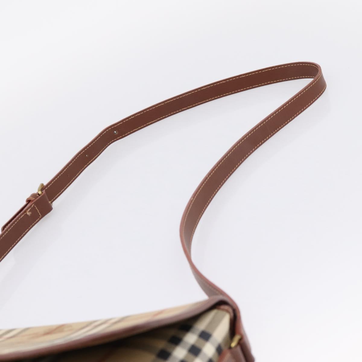 BURBERRY Nova Check Shoulder Bag PVC Beige Gold Auth BA16379