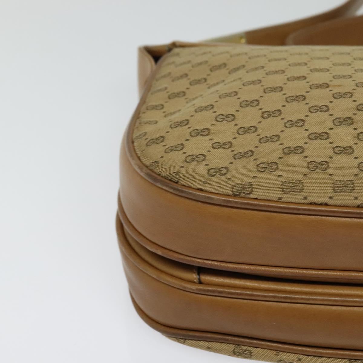 GUCCI Micro GG Canvas Shoulder Bag Beige Gold Auth BA1638
