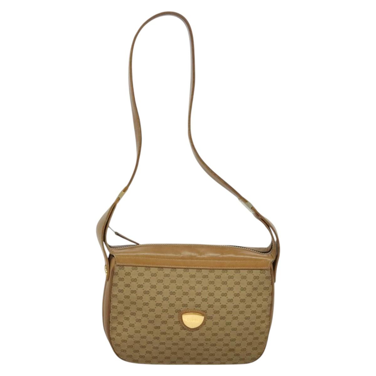 GUCCI Micro GG Canvas Shoulder Bag Beige Gold Auth BA1638