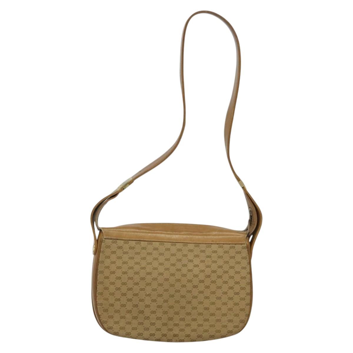 GUCCI Micro GG Canvas Shoulder Bag Beige Gold Auth BA1638