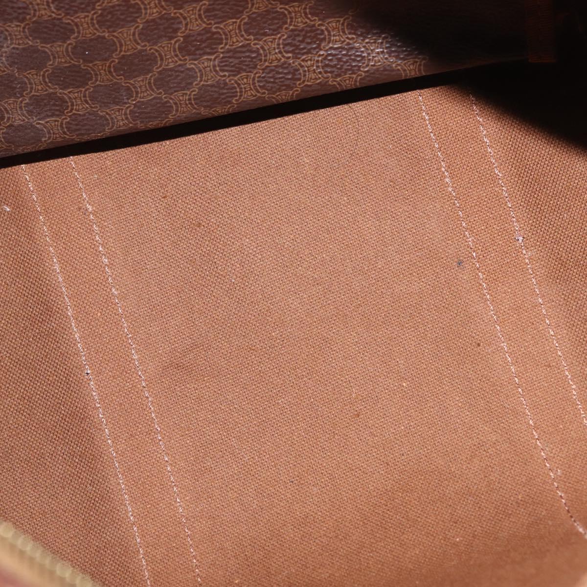 CELINE Macadam Canvas Boston Bag PVC Leather Brown Gold Auth BA16387