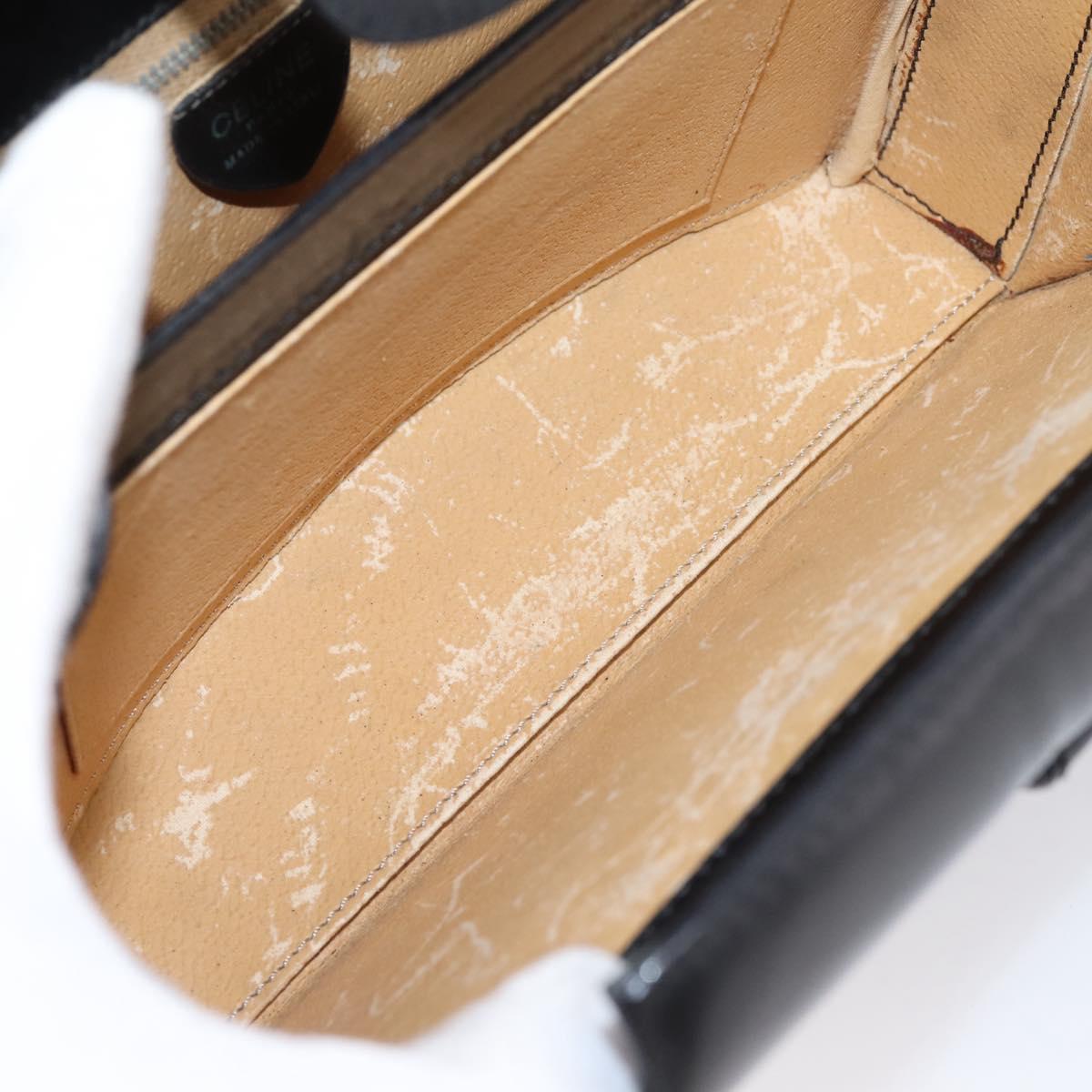 CELINE Hand Bag Leather Black Gold Auth BA16398
