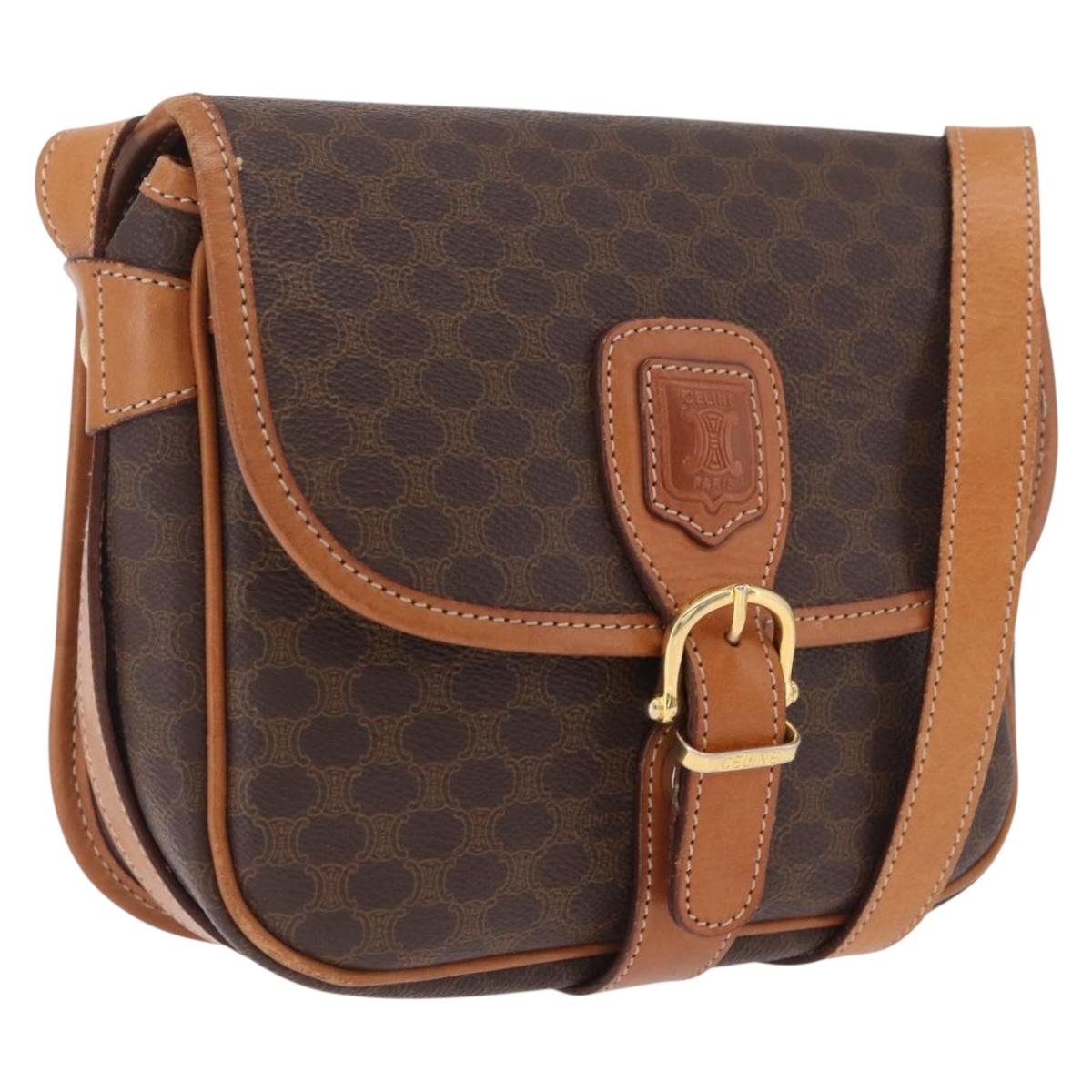 CELINE Macadam Canvas Shoulder Bag PVC Leather Brown Gold Auth BA16403