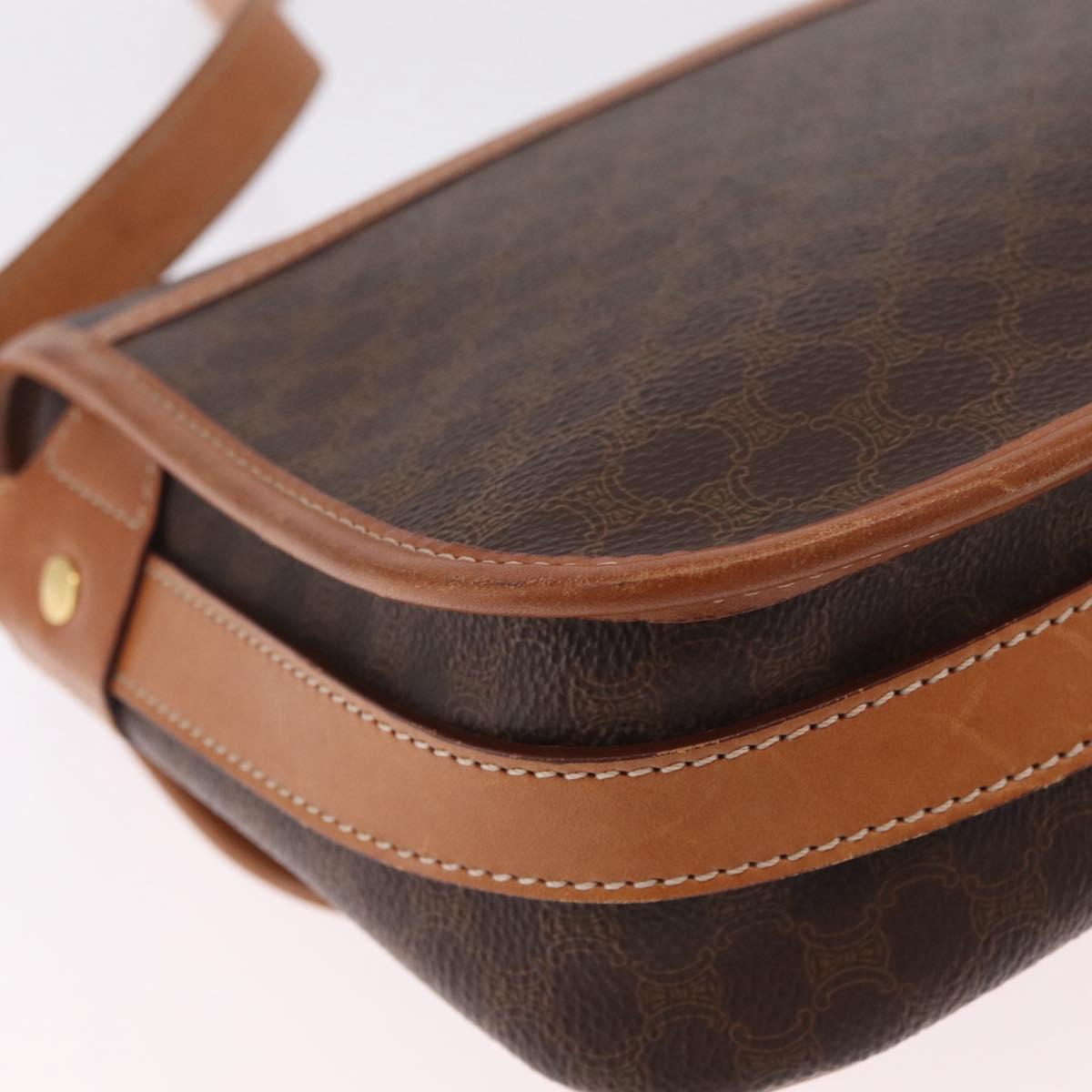CELINE Macadam Canvas Shoulder Bag PVC Leather Brown Gold Auth BA16403
