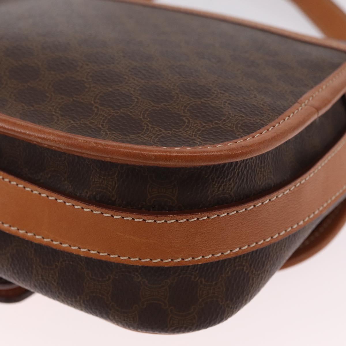 CELINE Macadam Canvas Shoulder Bag PVC Leather Brown Gold Auth BA16403