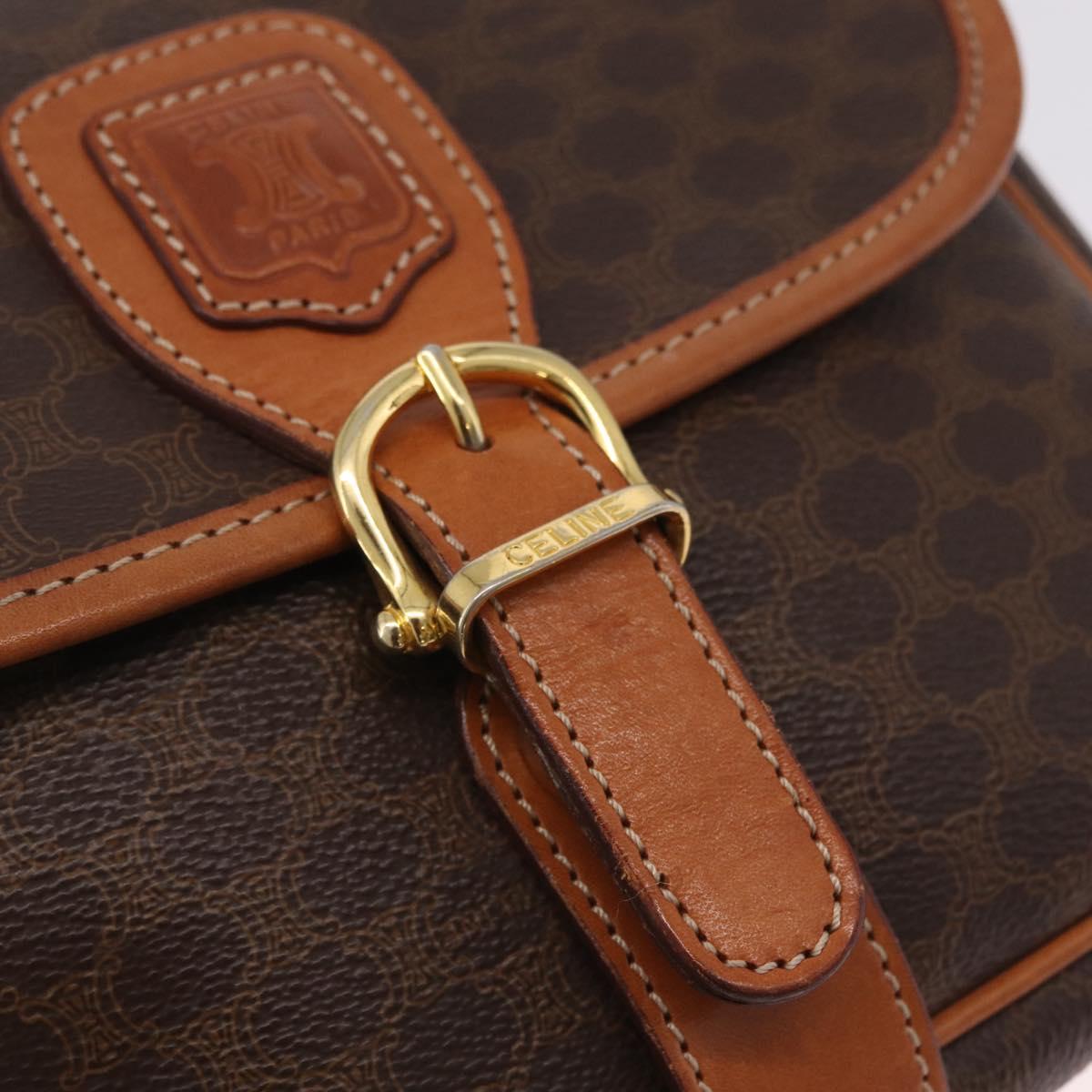 CELINE Macadam Canvas Shoulder Bag PVC Leather Brown Gold Auth BA16403