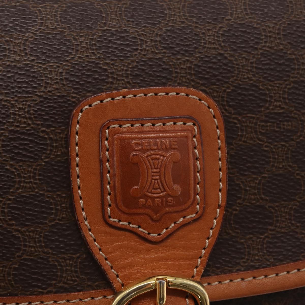 CELINE Macadam Canvas Shoulder Bag PVC Leather Brown Gold Auth BA16403