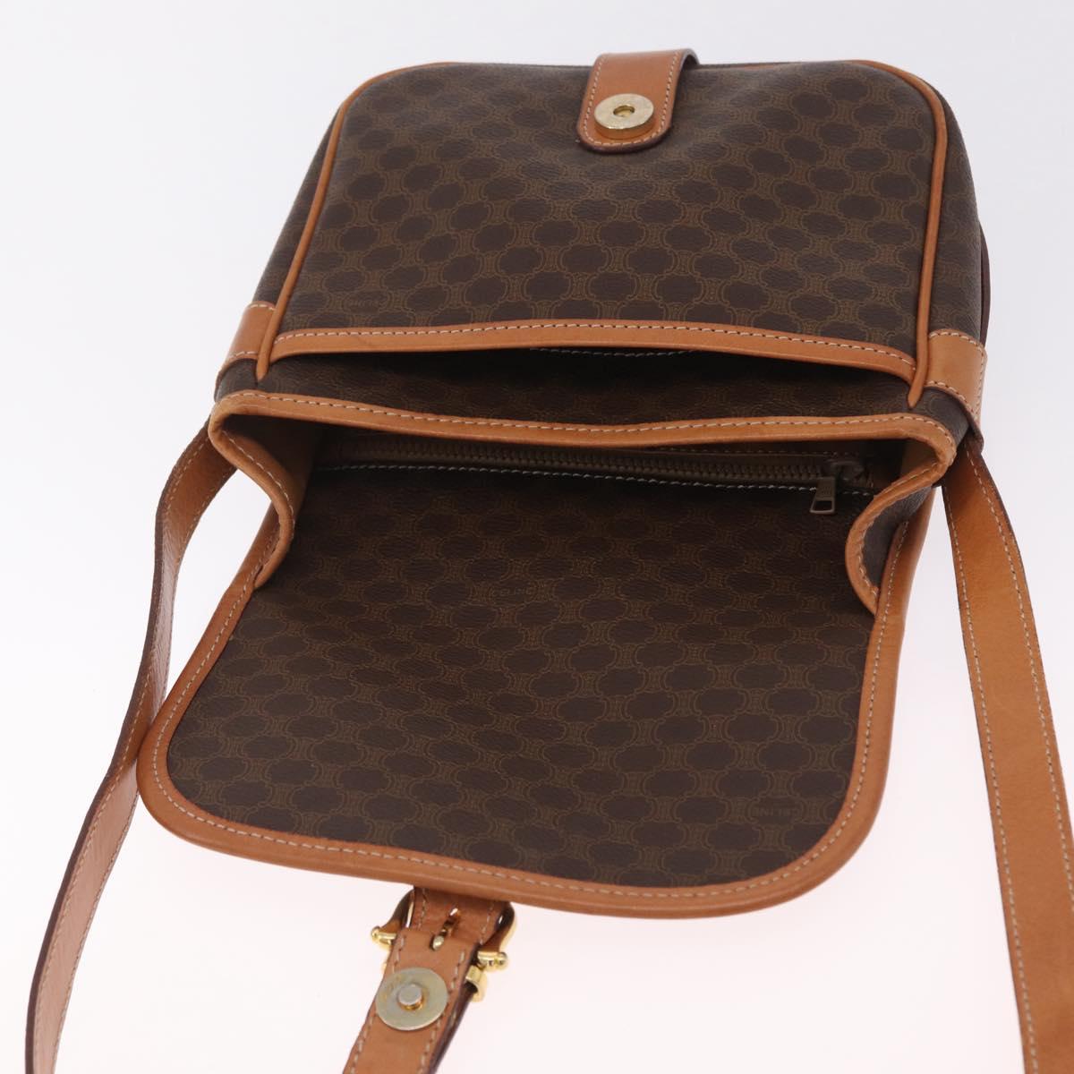 CELINE Macadam Canvas Shoulder Bag PVC Leather Brown Gold Auth BA16403