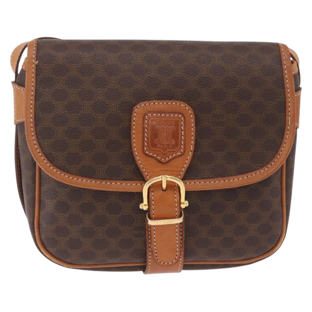 CELINE Macadam Canvas Shoulder Bag PVC Leather Brown Gold Auth BA16403