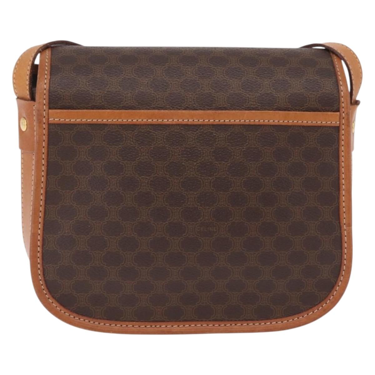 CELINE Macadam Canvas Shoulder Bag PVC Leather Brown Gold Auth BA16403