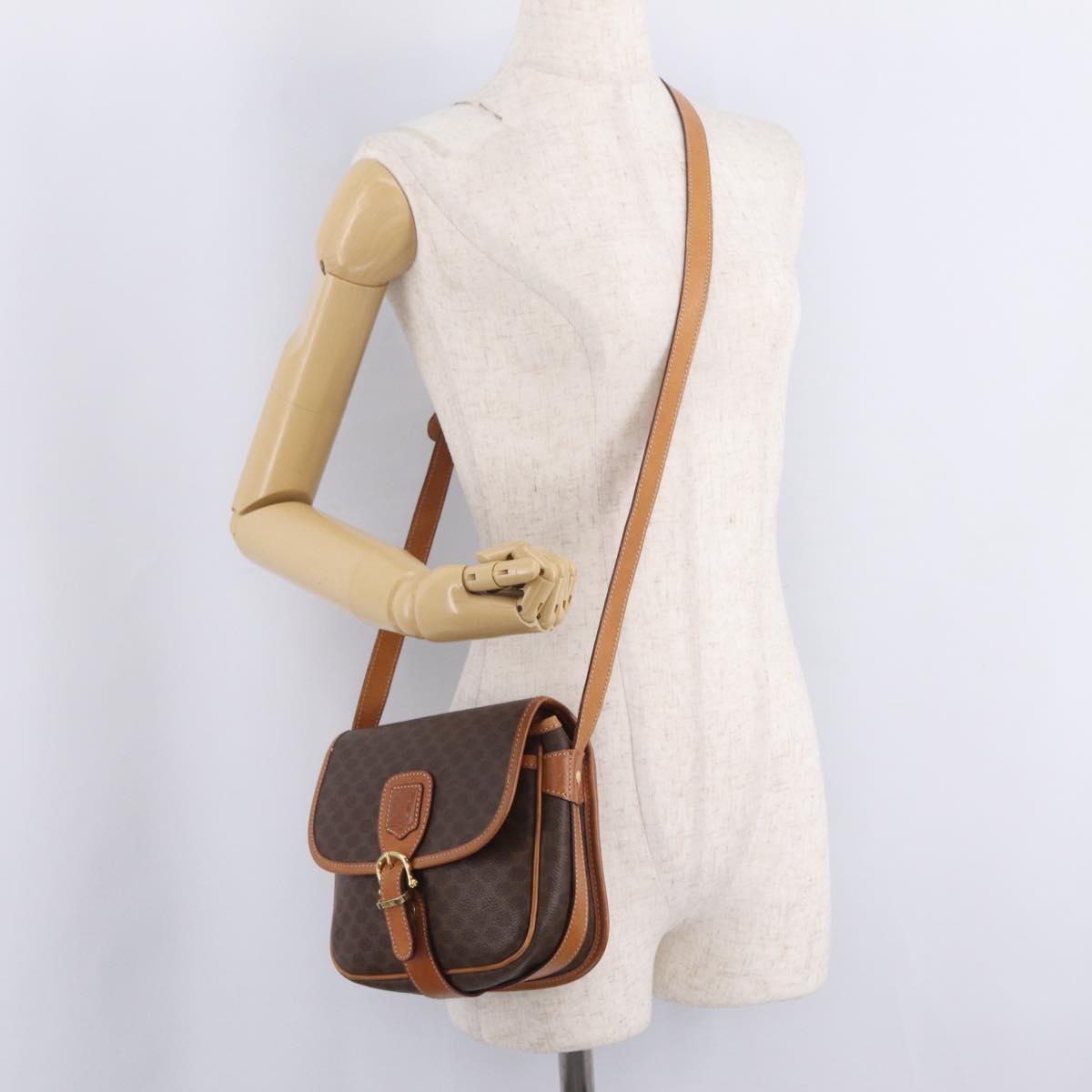 CELINE Macadam Canvas Shoulder Bag PVC Leather Brown Gold Auth BA16403