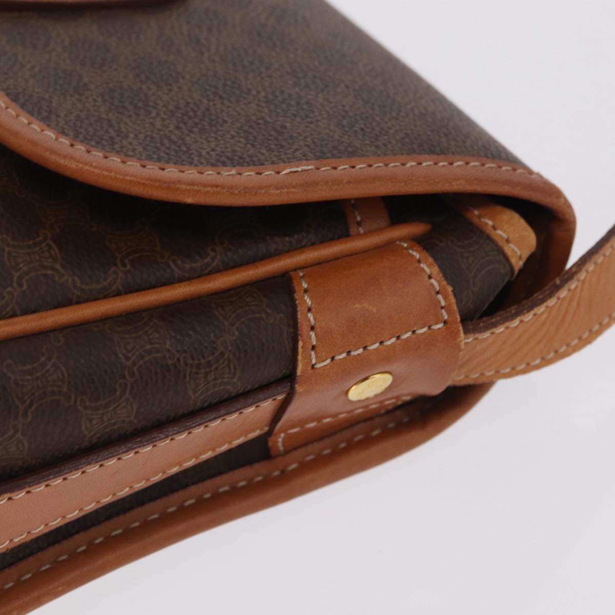 CELINE Macadam Canvas Shoulder Bag PVC Leather Brown Gold Auth BA16403
