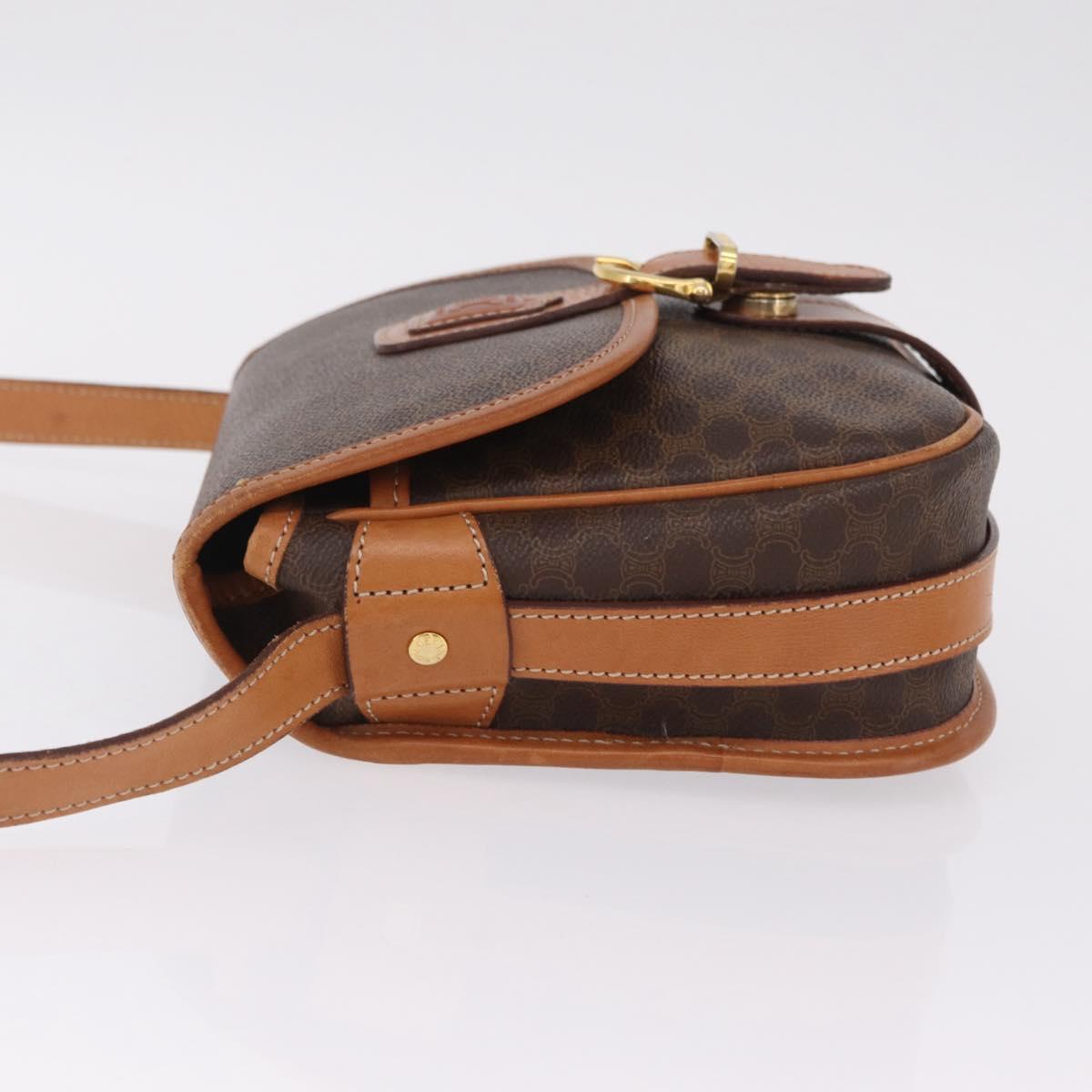 CELINE Macadam Canvas Shoulder Bag PVC Leather Brown Gold Auth BA16403