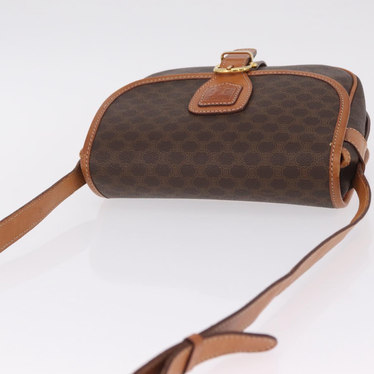 CELINE Macadam Canvas Shoulder Bag PVC Leather Brown Gold Auth BA16403