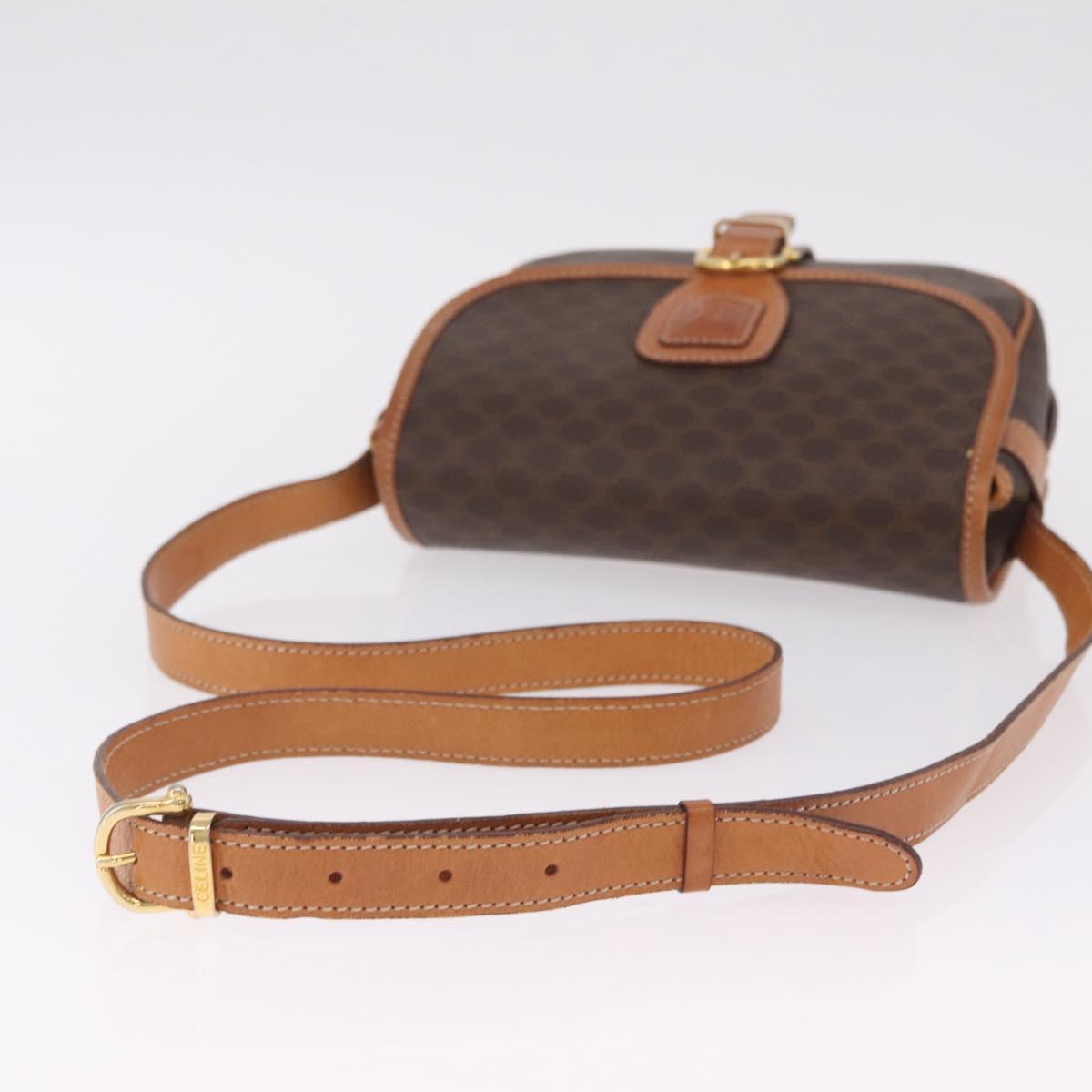 CELINE Macadam Canvas Shoulder Bag PVC Leather Brown Gold Auth BA16403