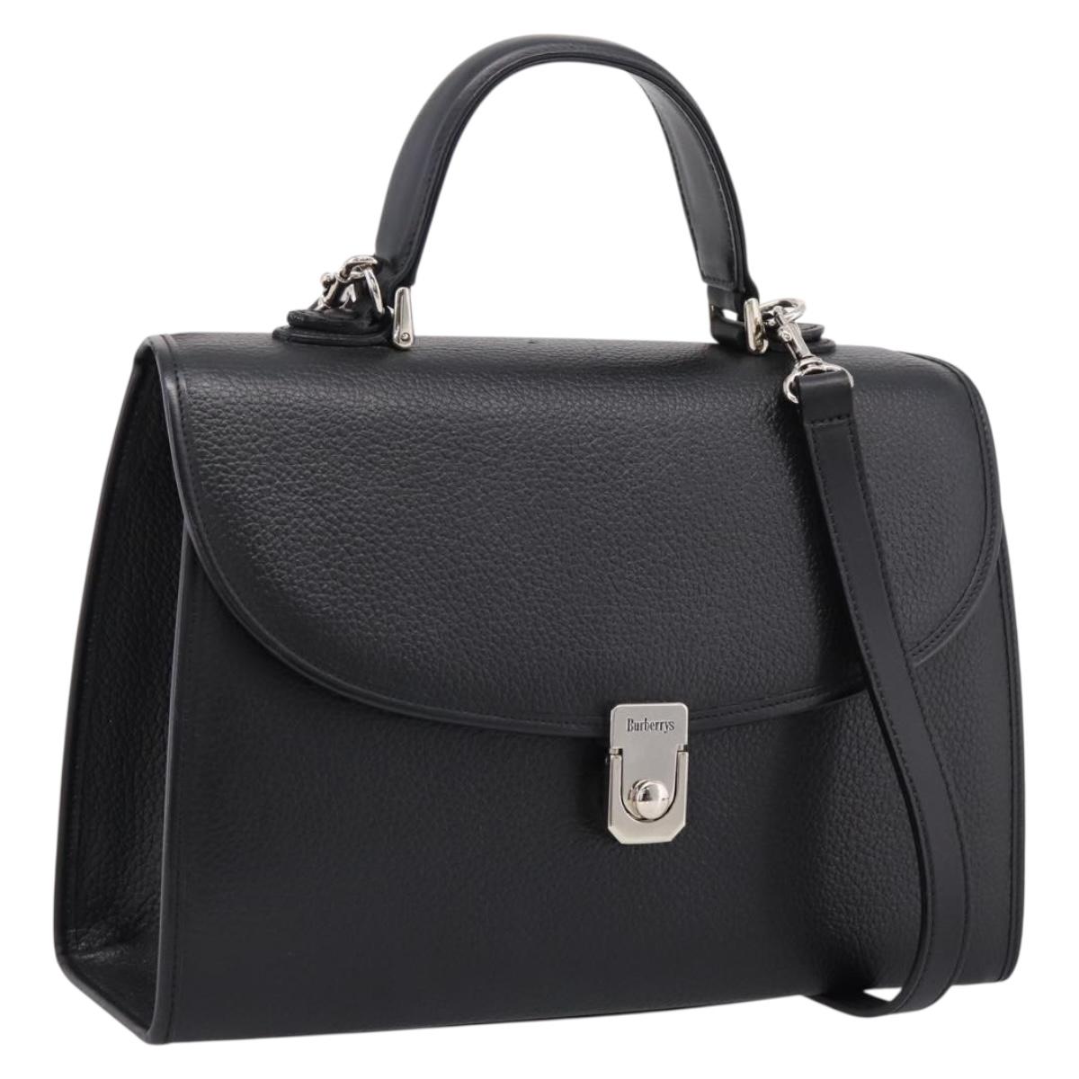 Burberrys Hand Bag Leather 2way Black Silver Auth BA16406A