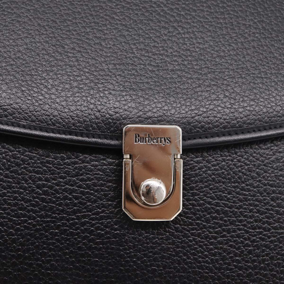 Burberrys Hand Bag Leather 2way Black Silver Auth BA16406A