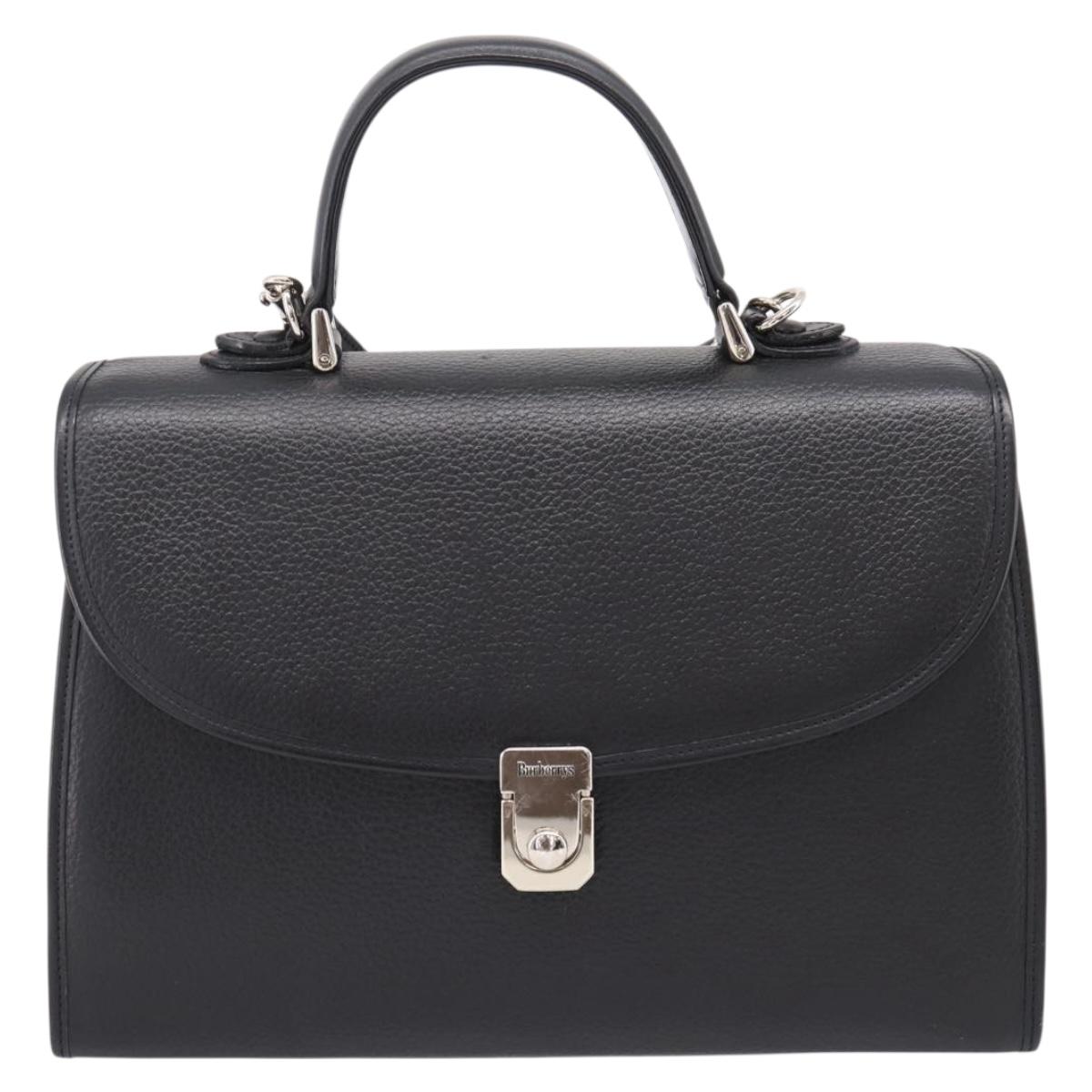 Burberrys Hand Bag Leather 2way Black Silver Auth BA16406A