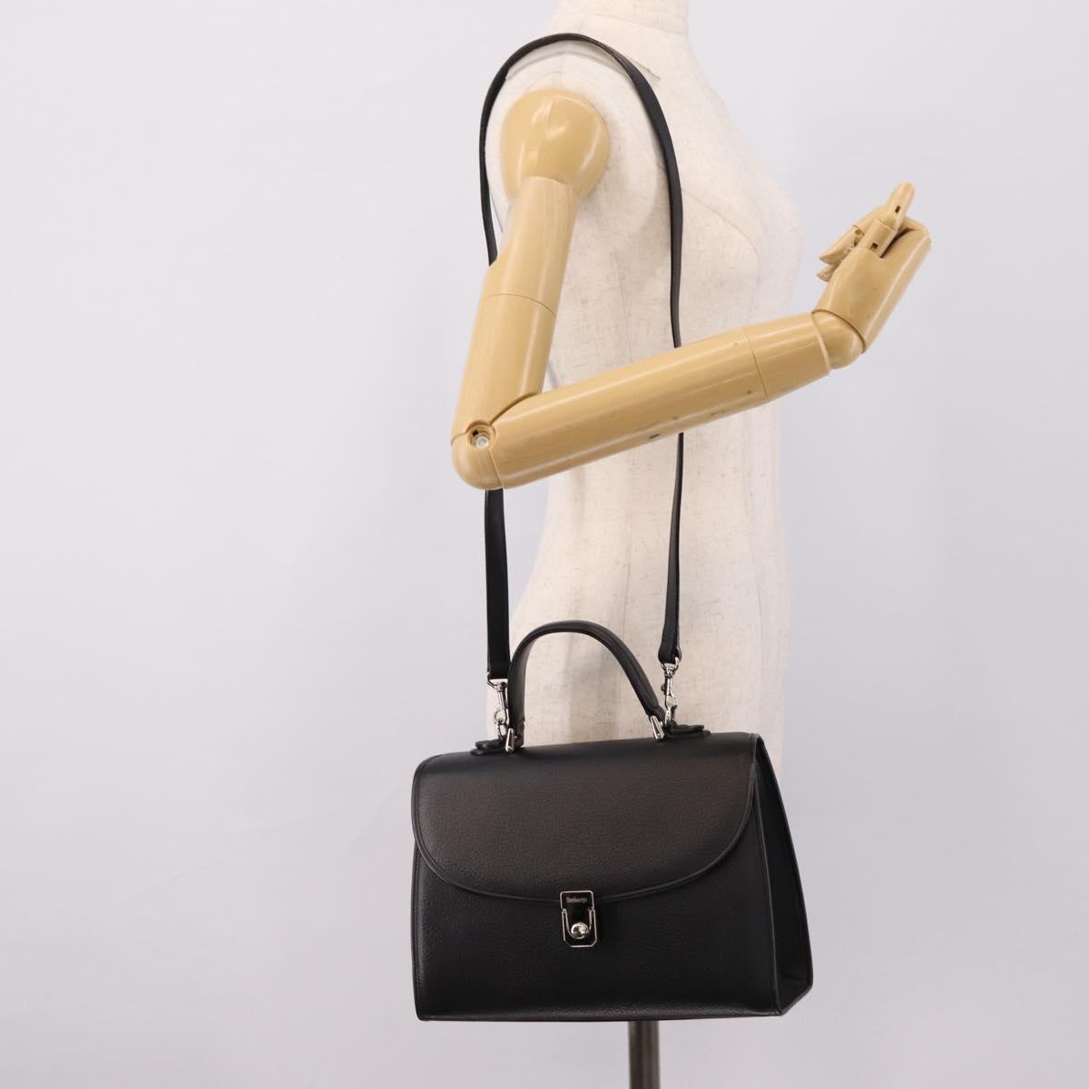 Burberrys Hand Bag Leather 2way Black Silver Auth BA16406A